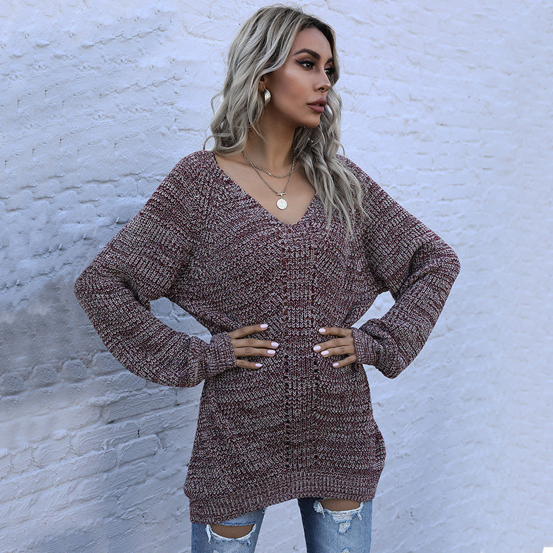Dame Oversized Pullover med V-hals og strukturmønster Stilla