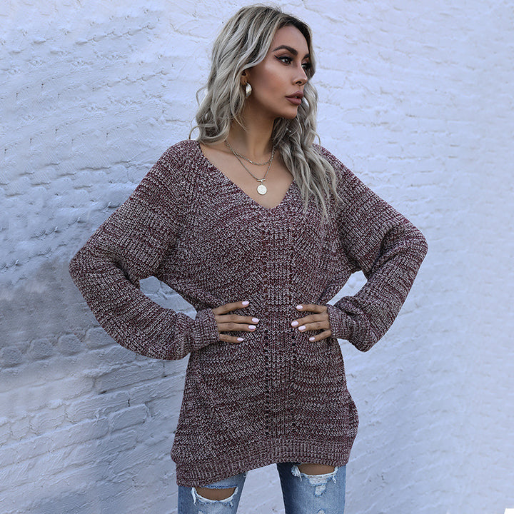 Dame Oversized Pullover med V-hals og strukturmønster Stilla