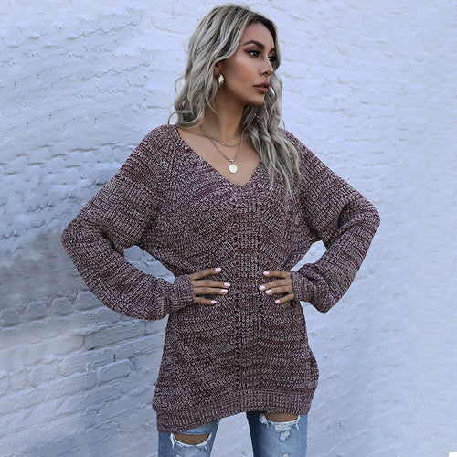 Dame Oversized Pullover med V-hals og strukturmønster Stilla