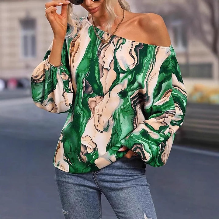 Dame asymmetrisk bluse tee med moderne marmor-design Stilla