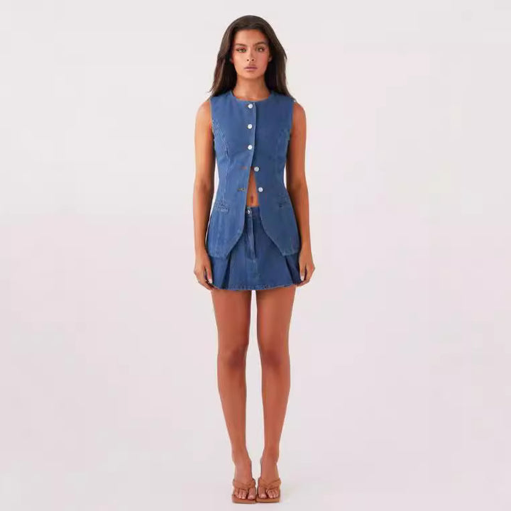 Dame Denim Latzbluse i moderne snit med praktiske lommer Stilla