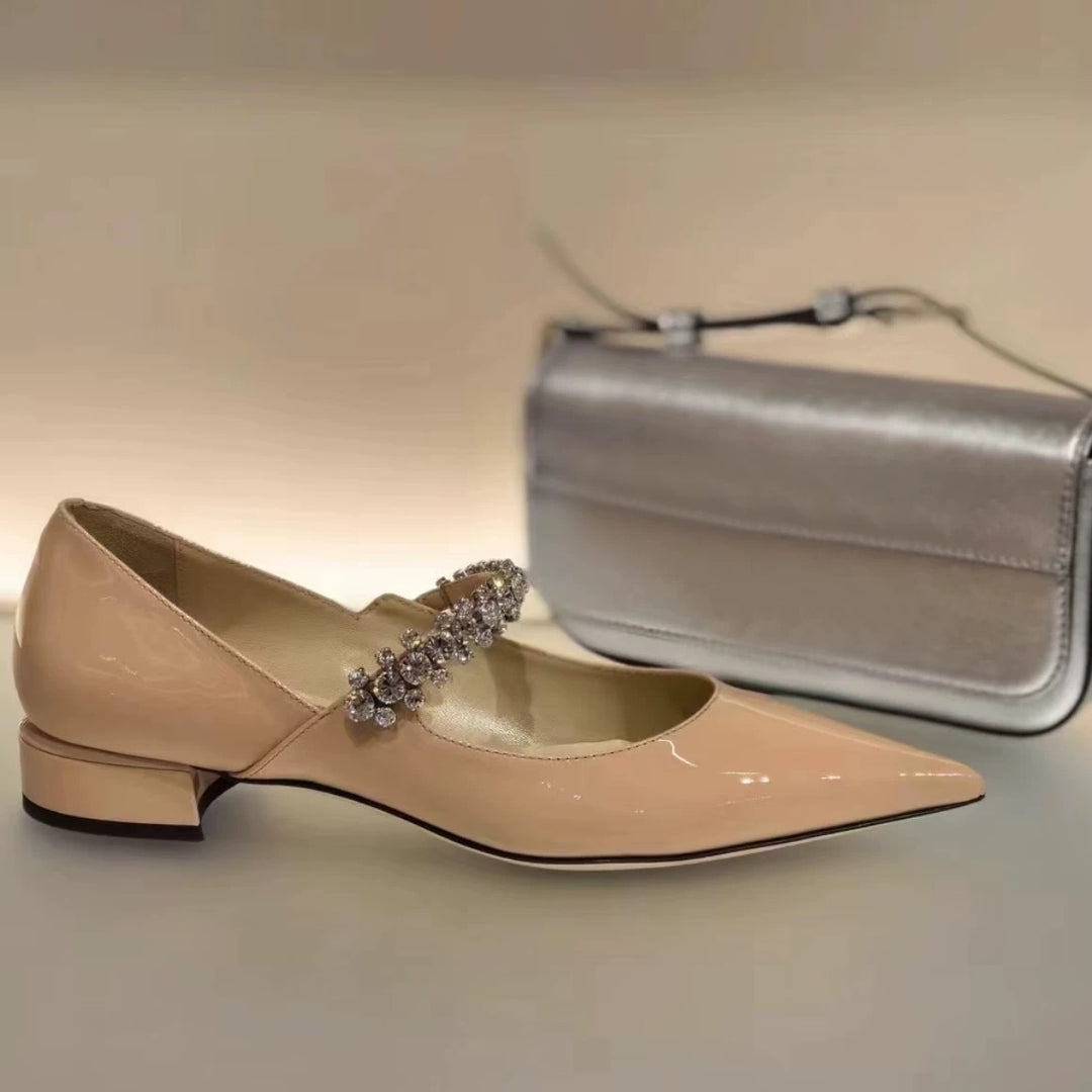 Dame Elegante Mary Jane Ballerinaer med glitrende strop Stilla