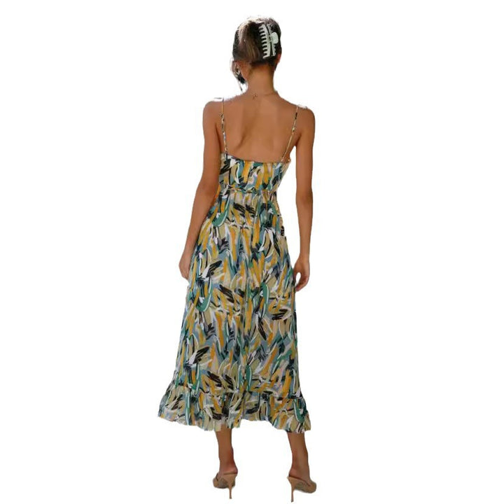 Dame Bohemian Floral Maxi Kjole med justerbare Spaghetti-stropper Stilla