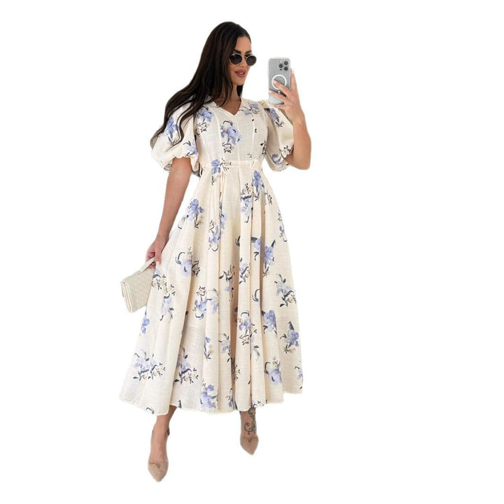 Dame Blomster Maxi Kjole med Puffærmer Stilla