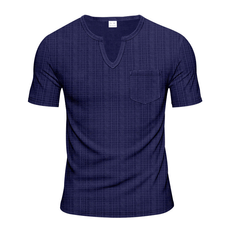 Herre afslappet V-hals T-shirt med lommer og struktureret mønster Stilla