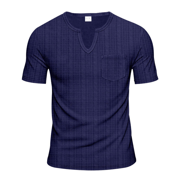 Herre afslappet V-hals T-shirt med lommer og struktureret mønster Stilla