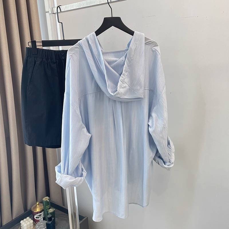 Femme Letvægt Hætte Button-Up Skjorte Stilla