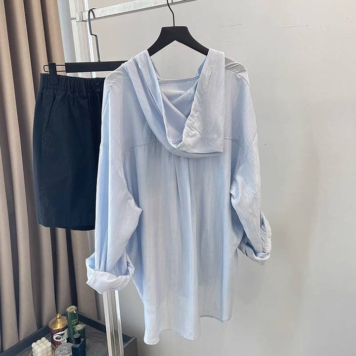 Femme Letvægt Hætte Button-Up Skjorte Stilla