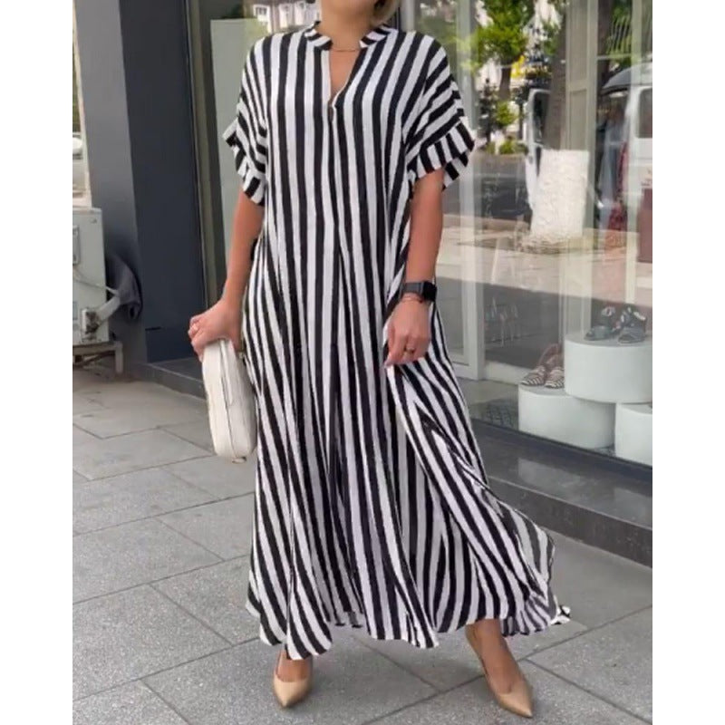 Dame elegant maxikjole med moderne mønstre og V-hals Stilla