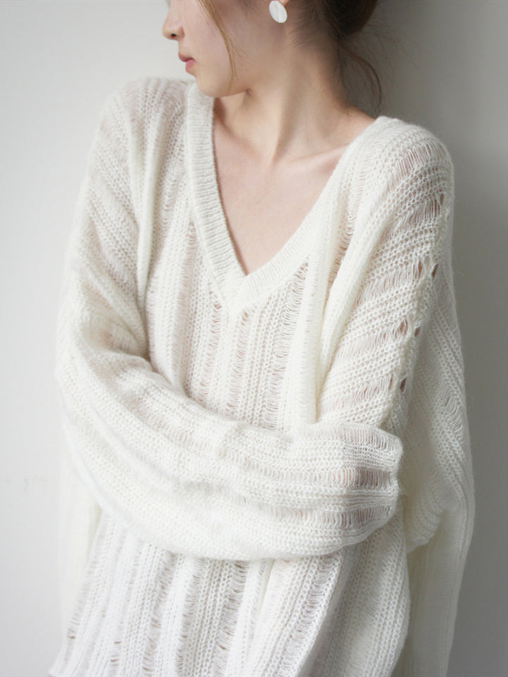 Femme Tekstureret V-Udskæring Oversized Strikpullover Stilla