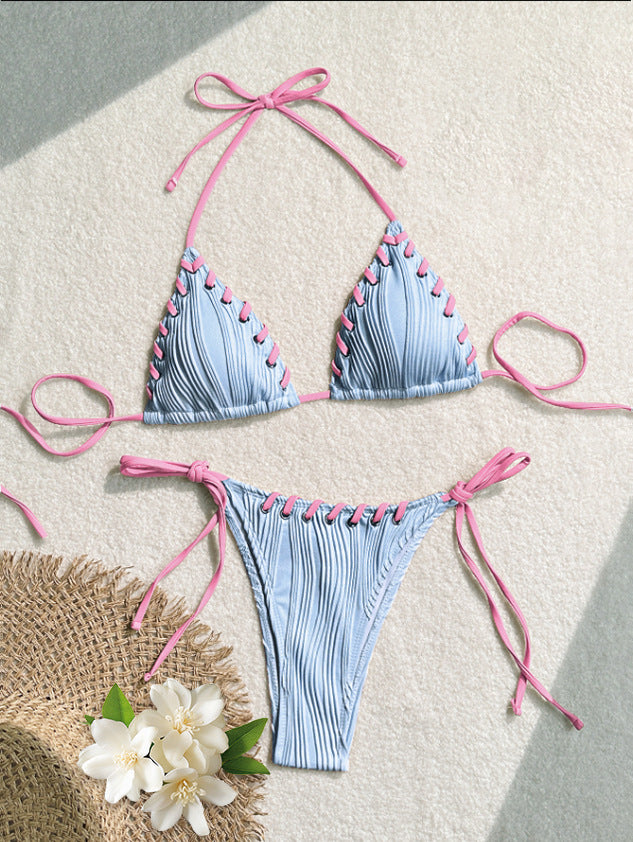 Dame Triangel-Bikini med raffinerede snøre detaljer og struktureret overflade Stilla