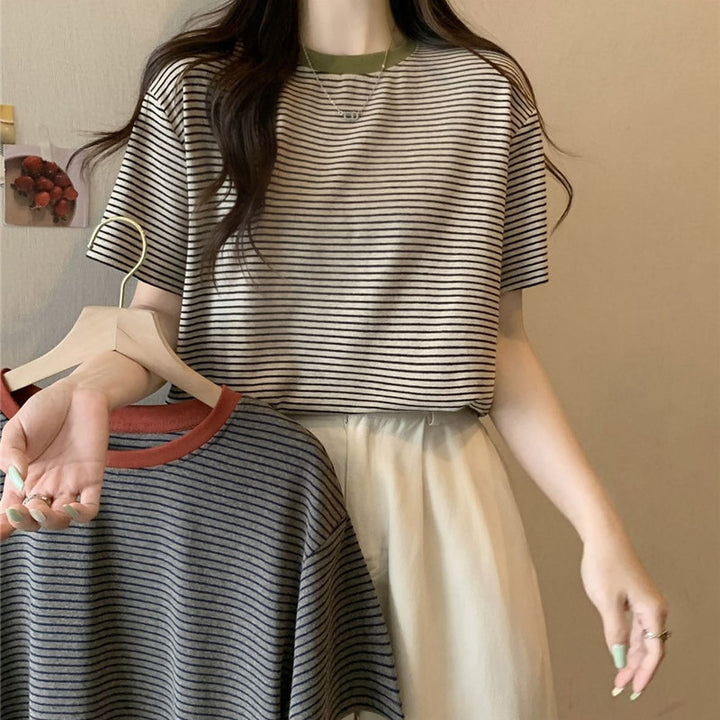 Kvinde Stribet Casual T-Shirt Stilla
