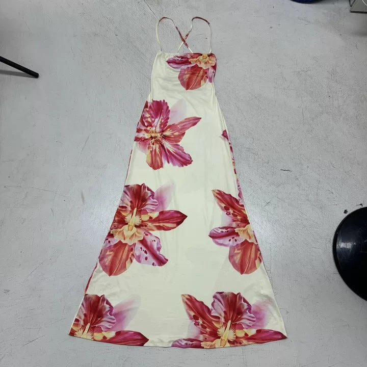 Dame maxikjole med blomsterdesign og spaghettistropper Skovae