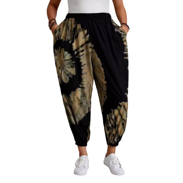 Dame afslappede tapered bukser med elastisk talje og moderne batikdesign Stilla