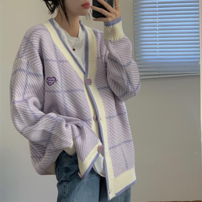 Kvinders casual cardigan med ternet tekstur Stilla