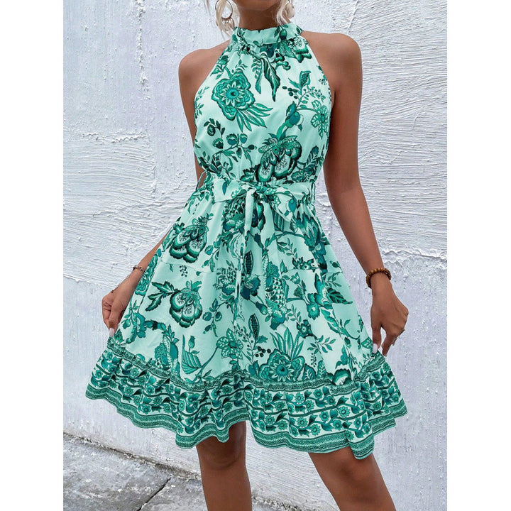 Dame Floral Print Halter Kjole Stilla