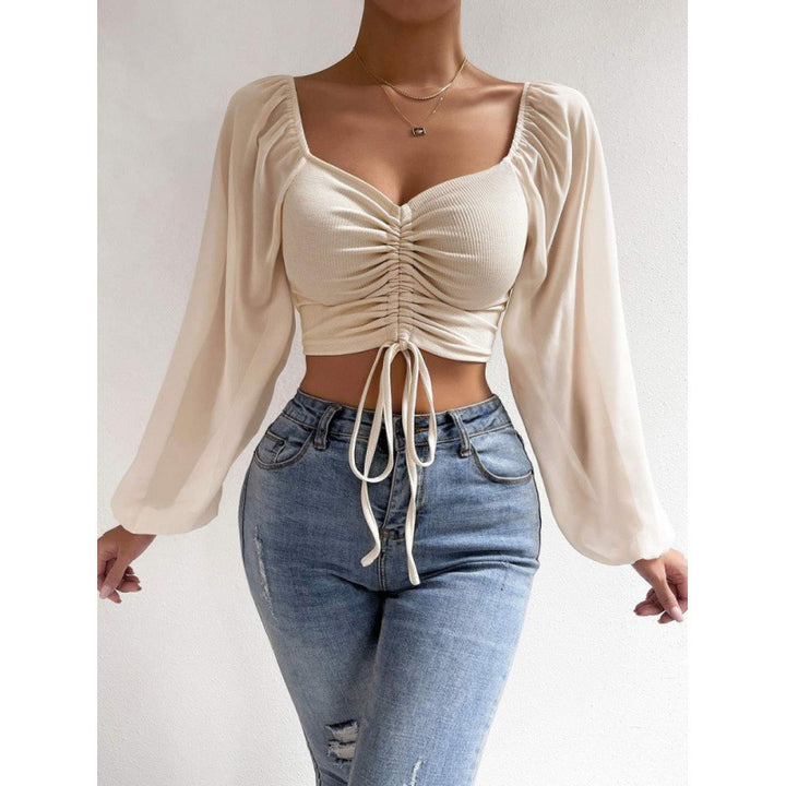 Dame Elegant Crop-top med puffede ærmer og snøremuligheder Stilla