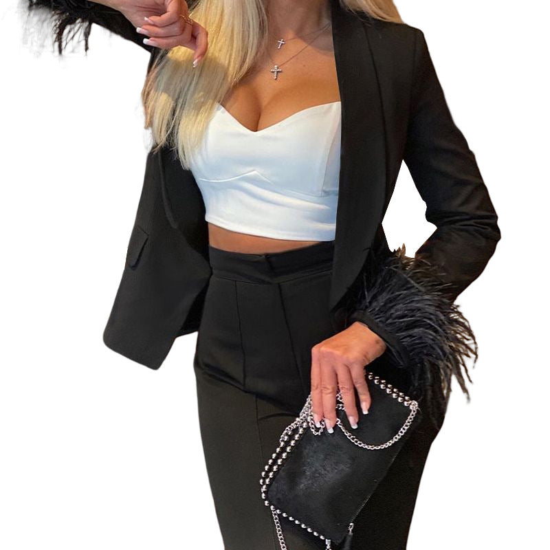 Damer Elegant Blazer-dragt med iøjnefaldende fjer Stilla