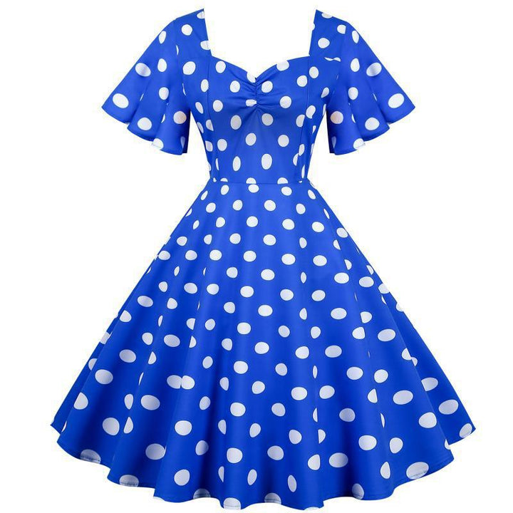Damer Rockabilly kjole med legesyge polka prikker mønster og svajende kant Stilla