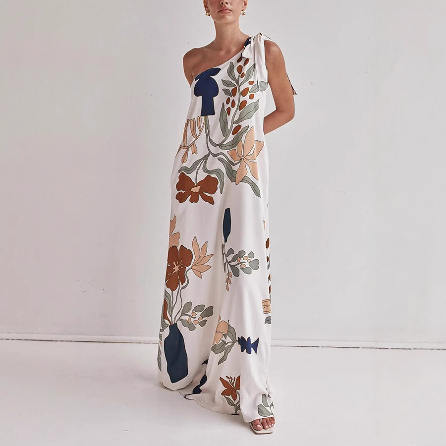 Dame Maxi-kjole med asymmetrisk stropdesign og blomstermønster Stiila