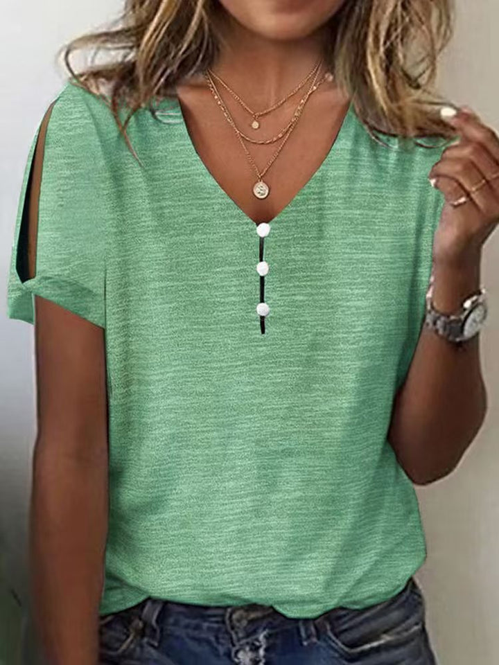 Dame Glitrende V-Pullover Bluse Skovae
