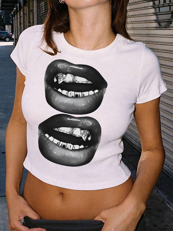 Dame Crop-T-shirt med kreativ telefon-design Skovae