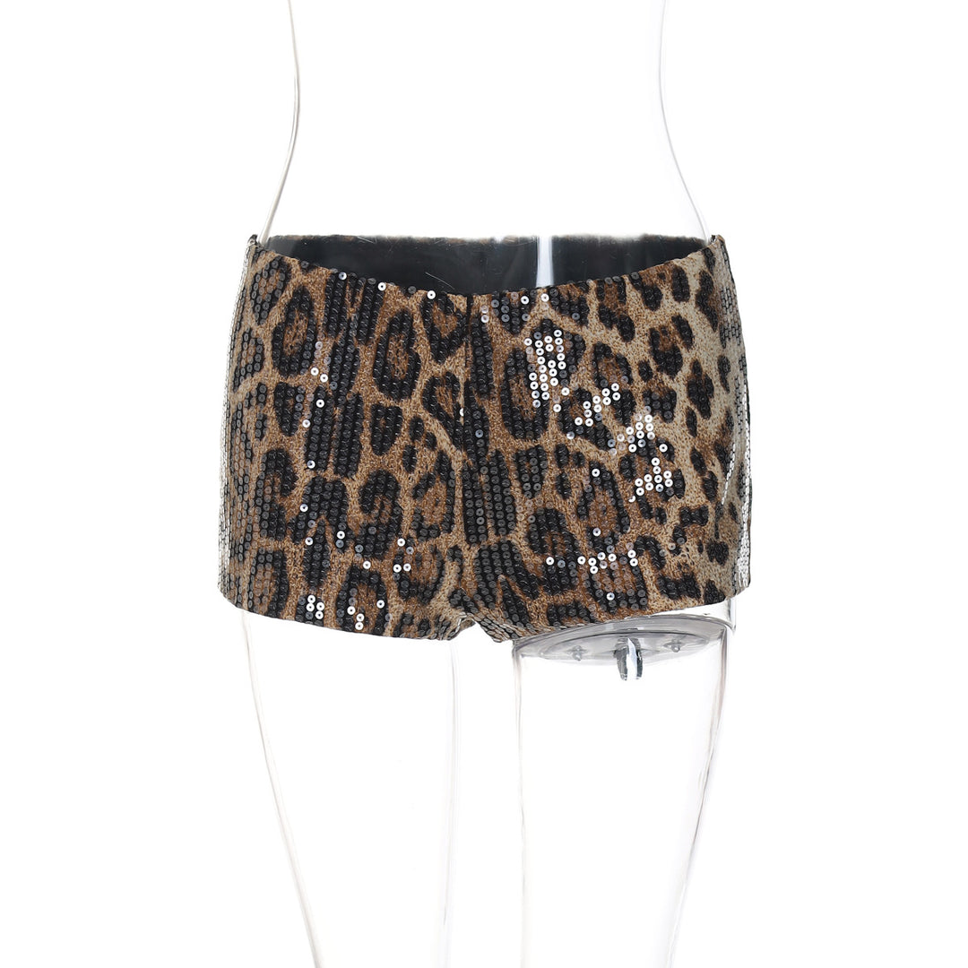 Dame Glamourøse Paillet-Shorts i Animal-Print Stilla