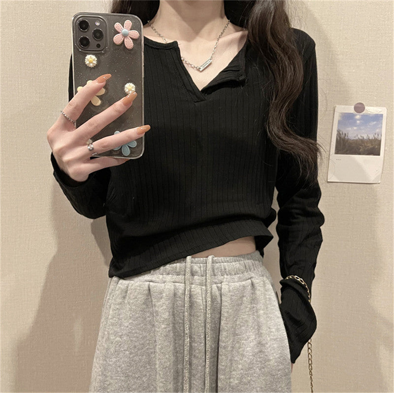 Femme Ribbet Langærmet Henley-Top Stilla