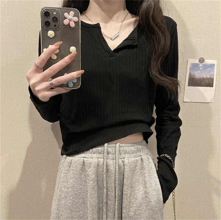 Femme Ribbet Langærmet Henley-Top Stilla