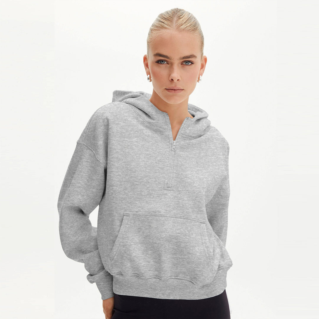 Dame hoodie med halv lynlås og oversized fit Stilla