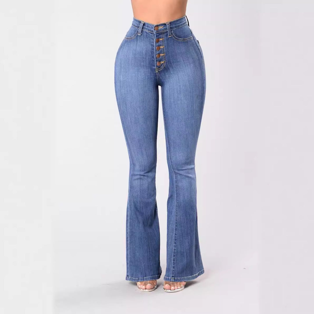 Dame flared jeans med høj talje og knaplukning Stilla