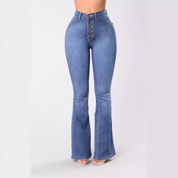 Dame flared jeans med høj talje og knaplukning Stilla