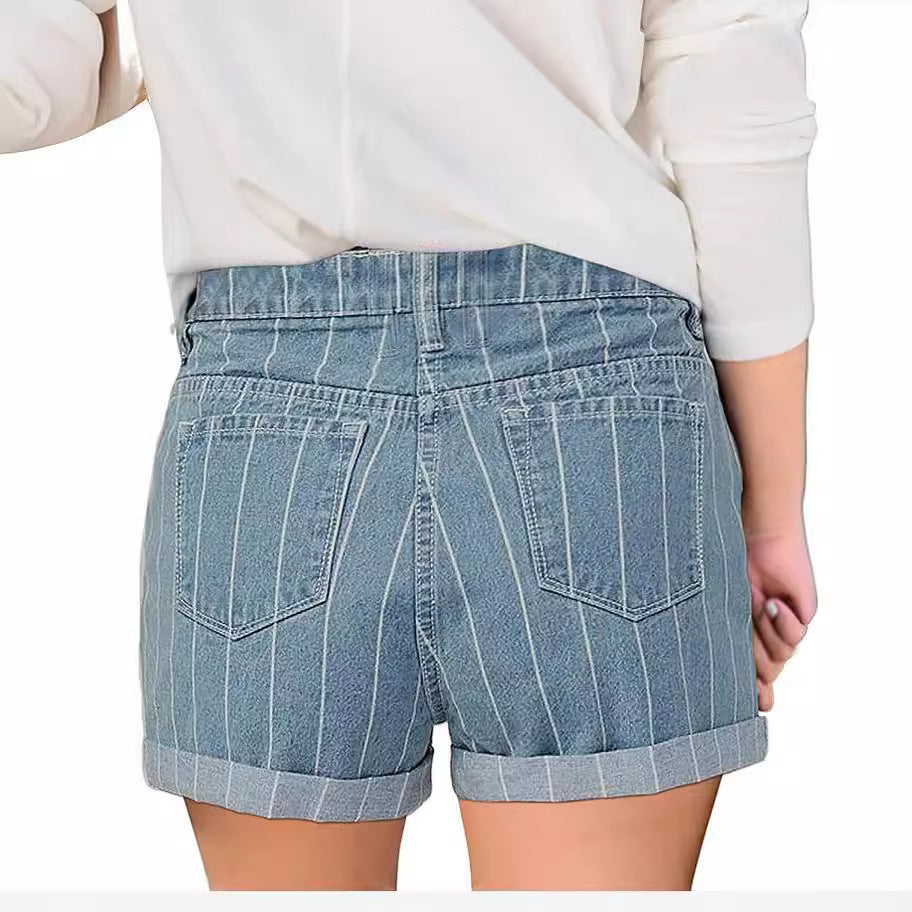 Dame Regular Fit Jeans-Shorts med modestribe mønster Stilla
