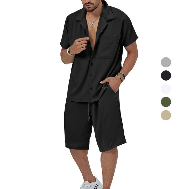 Herrer Sommerligt Fritids-Sæt med Kortærmet Skjorte og Casual Shorts Stilla
