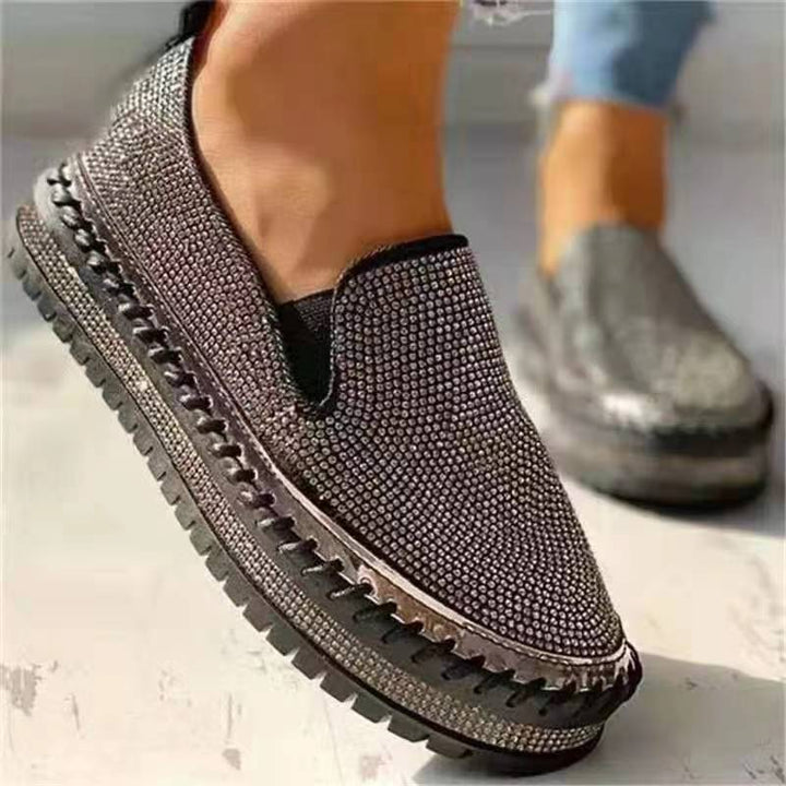 Dame Glitrende Slip-On Sneakers med elastiske indsats og skridsikker sål Stilla