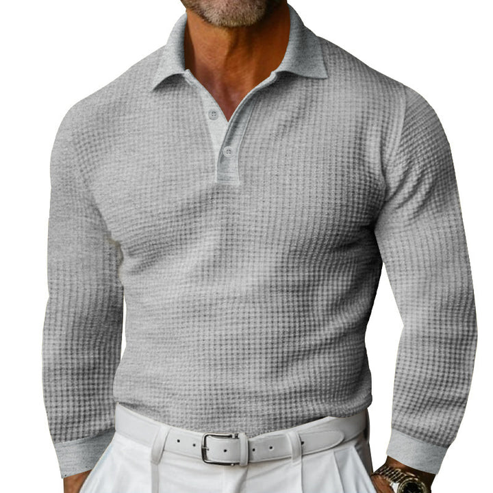 Herren nan figurbetontes Langarm-Poloshirt aus feiner Waffelmasche mit schmalem Milano-Kragen und elastischem Saum Skovae