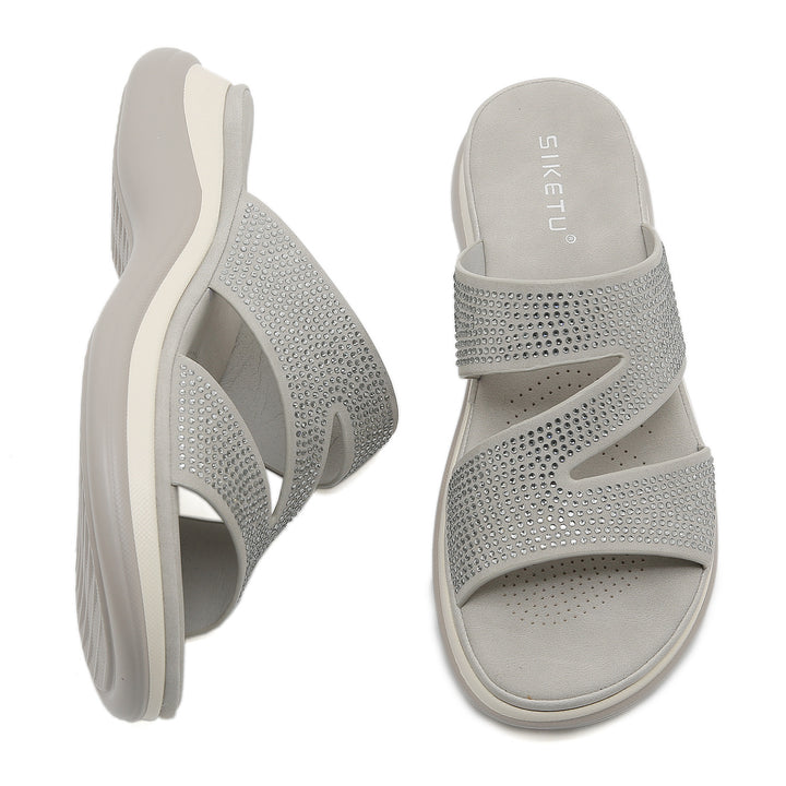 Dame komfortable sandaler med stilfulde glimmerdetaljer og ergonomisk fodseng Stilla