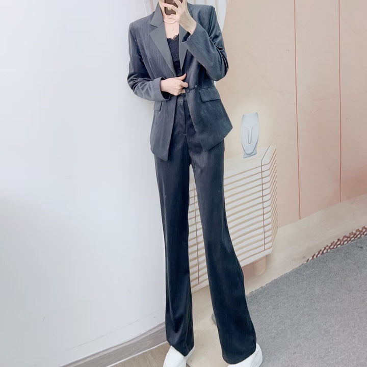 Dame Elegant Blazer-Bukser-Sæt med struktureret stof og moderne detaljer Stilla