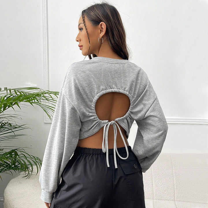 Kvinders casual crop sweatshirt med brede ærmer og rund hals Stilla