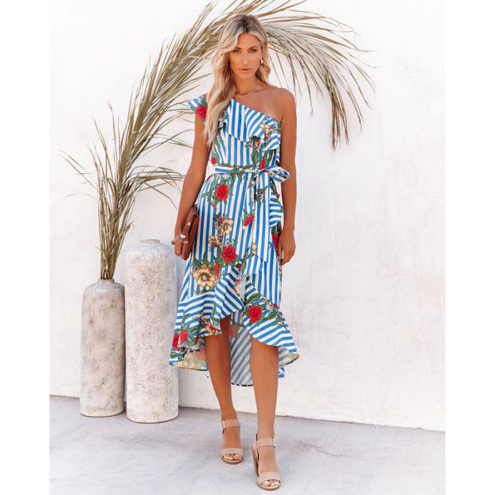 Femme Een-skulder Floral Wrap Kjole Stilla
