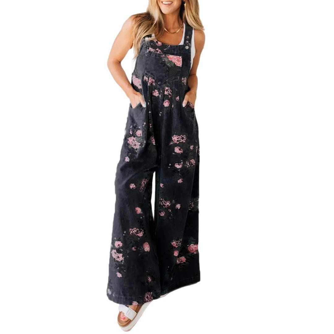 Dame bomulds-overall med blomstret print og brede ben Stilla