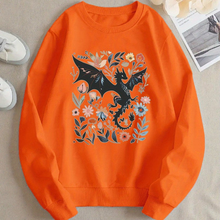 Kvinders sweatshirts med detaljeret drage- og blomstermotiv Stilla