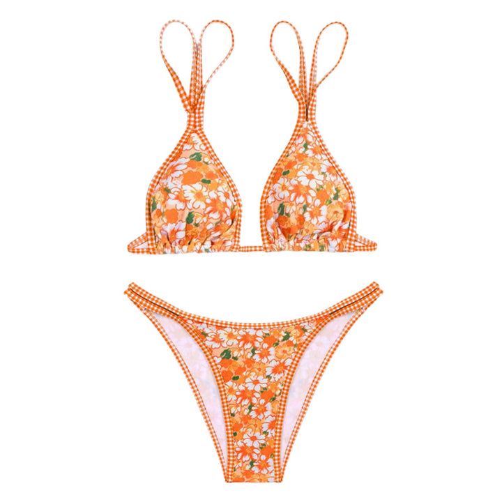 Dame bikini-sæt med blomstret design og ternet top Stilla