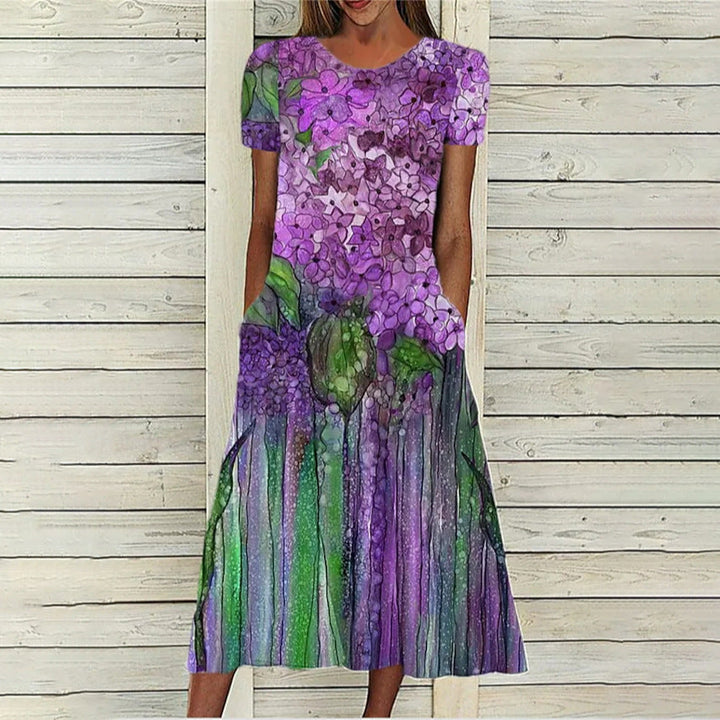 Stilla | Praktisk Casual Print Rund Hals Lomme Kjole