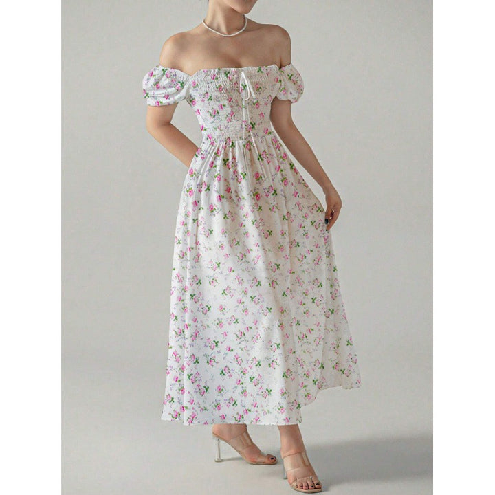 Dame Blomster Puffærmer Maxi Kjole Stilla