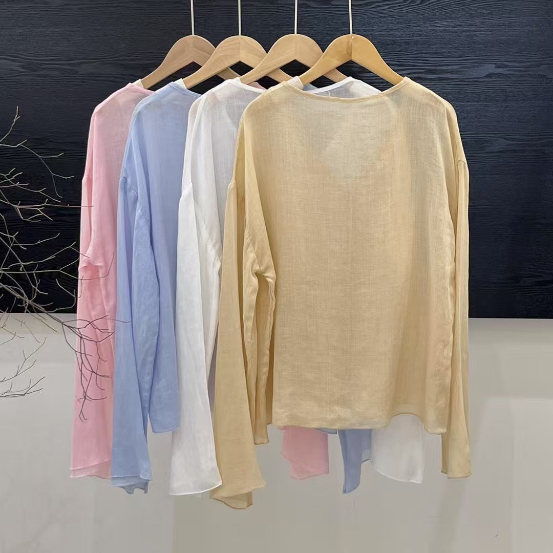 Femme Letvægts Langærmet Linned blouse Stilla