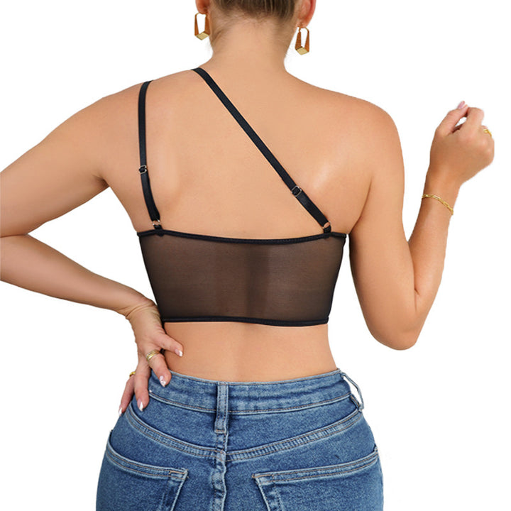 Dame transparent spids-body med struktureret korset-look Stilla