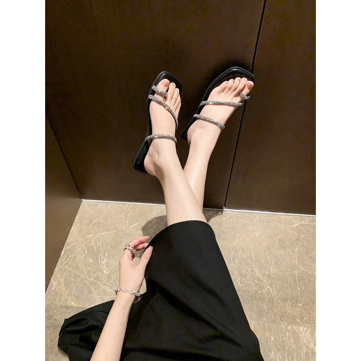 Dame elegante remsandaler med strassaccenter Stilla