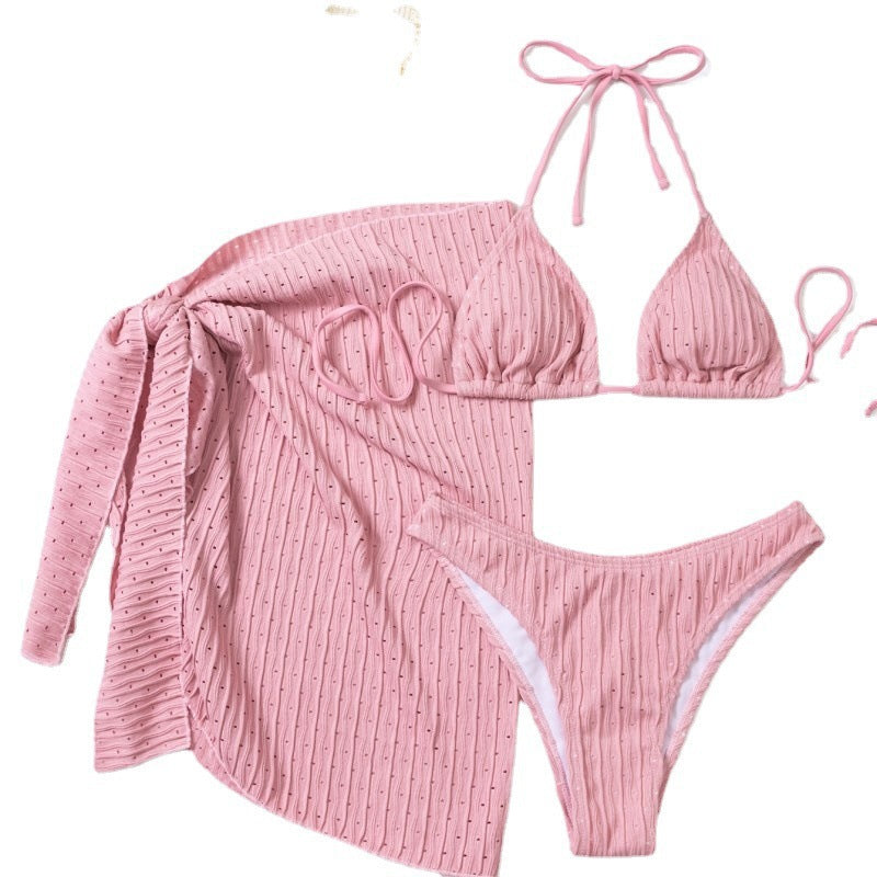 Dame triangel-bikini med innovativt teksturmønster og passende badebukser Skovae