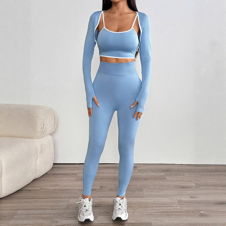 Dame sporty sæt med langærmet crop-top og tætsiddende leggings Skovae